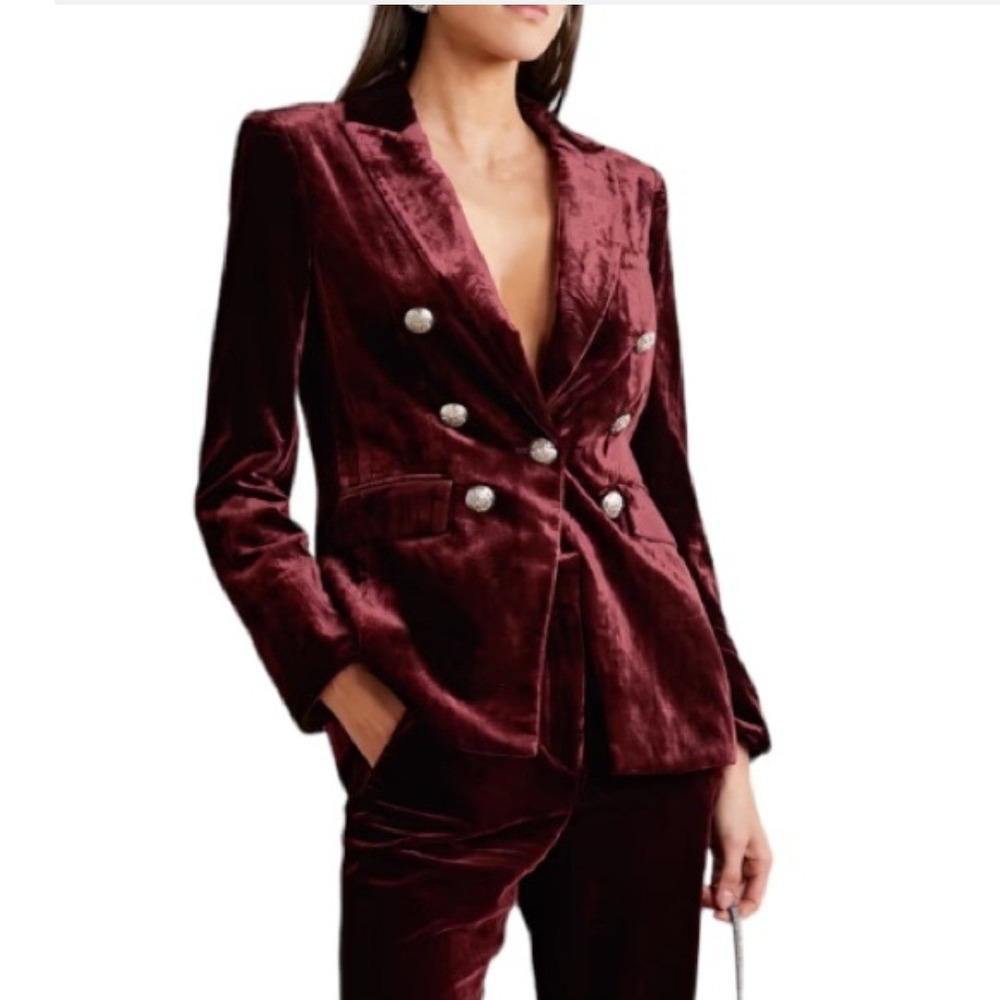 Veronica Beard Gaya Dickey Velvet Double Breasted Blazer Burgundy Velvet Size 2